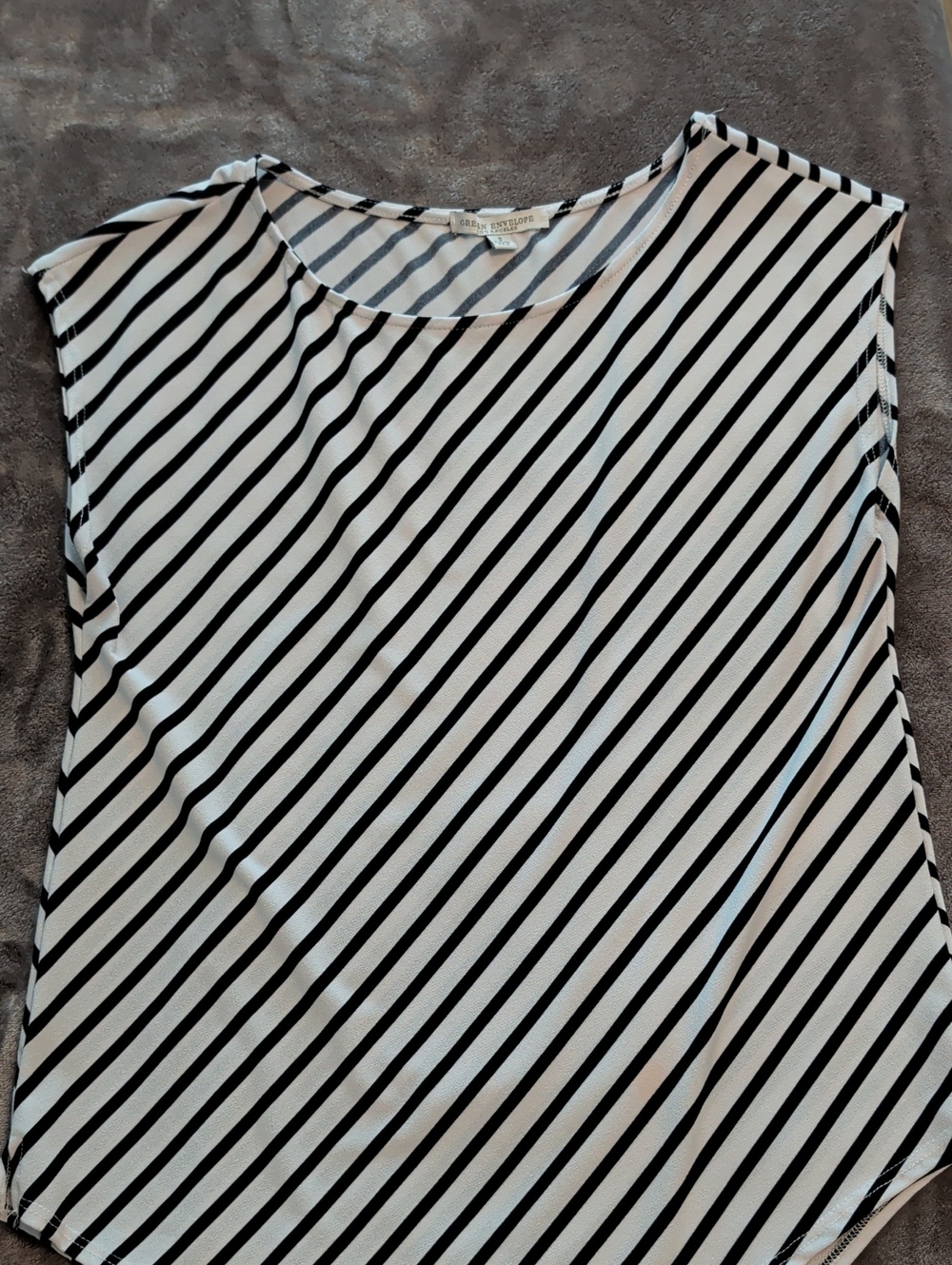 Green Envelope Black and White Diagonal Stripe Camisole